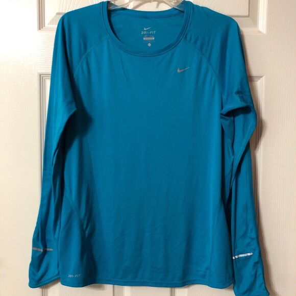 Nike Dri Fit Athletic Long Sleeve Shirt Size Large Reflective Sleeves - Picture 1 of 10